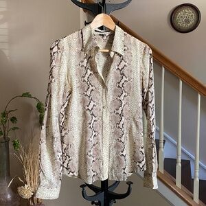 Theory Silk Blend Snake Skin Print Stretch Shirt Blouse Size Medium